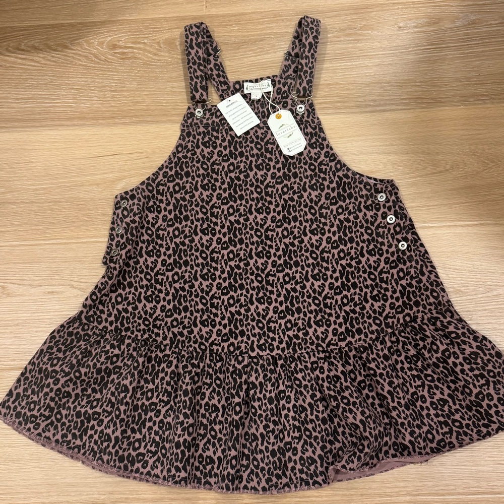NWT Women’s Loveriche Leopard Overall Dress Denim Ruffle Large